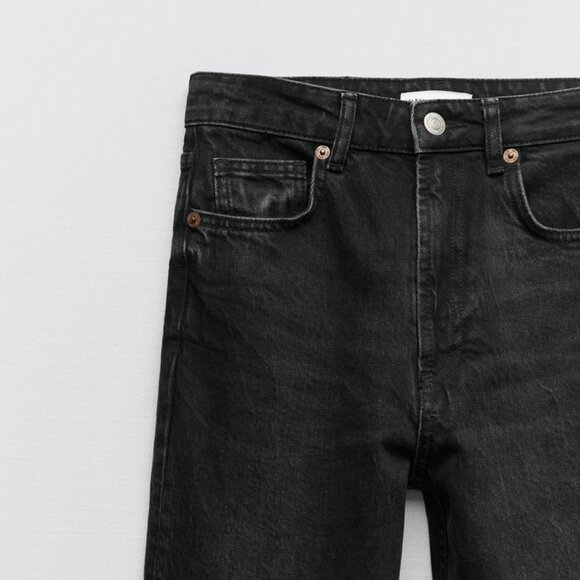 New Zara Women's COMFORT MOM-FIT TRF JEANS HIGH RISE - ANKLE LENGTH Black - Picture 9 of 10